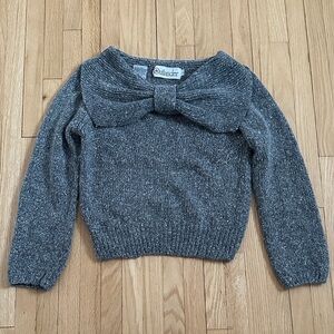 Vintage 80s 90s Outlander gray silk angora blend knit sweater with bow